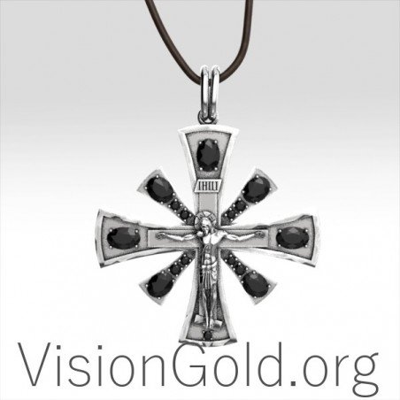 Christian Cross Greek Russian Orthodox Pendant sterling Silver 925 Jewelry 0043