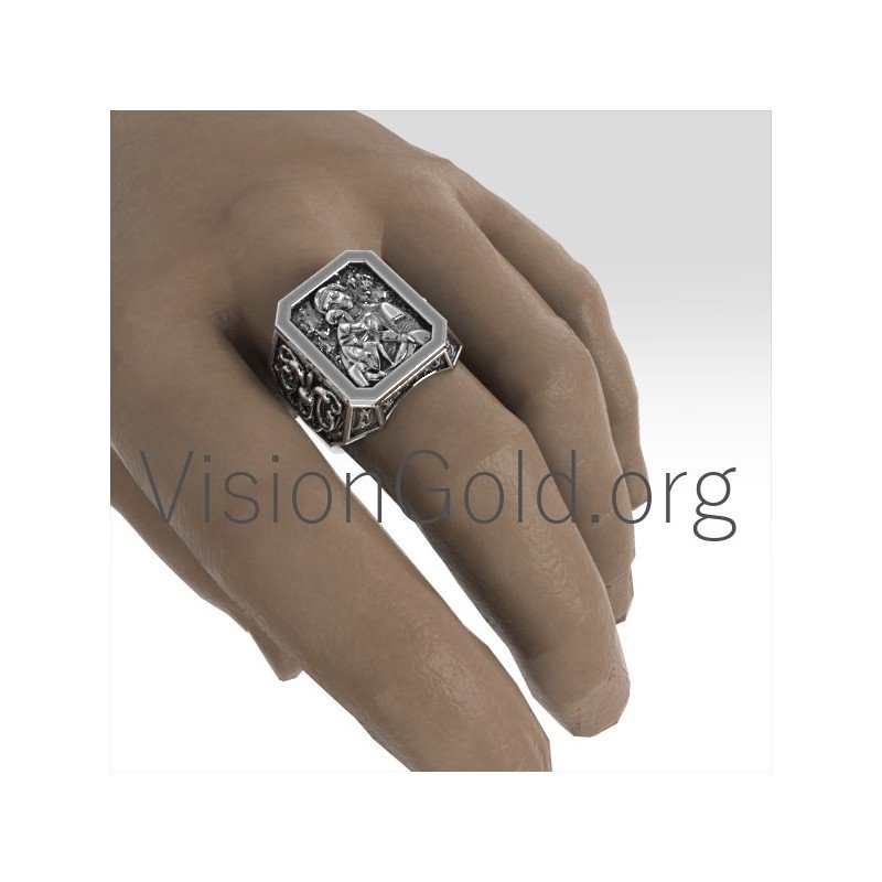 Vintage Mens Jesus Ring,Religious Silver Ring,Christian