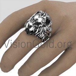 Silber 925 Handgefertigt Hochwertiger Herren Löwe Ring 0208