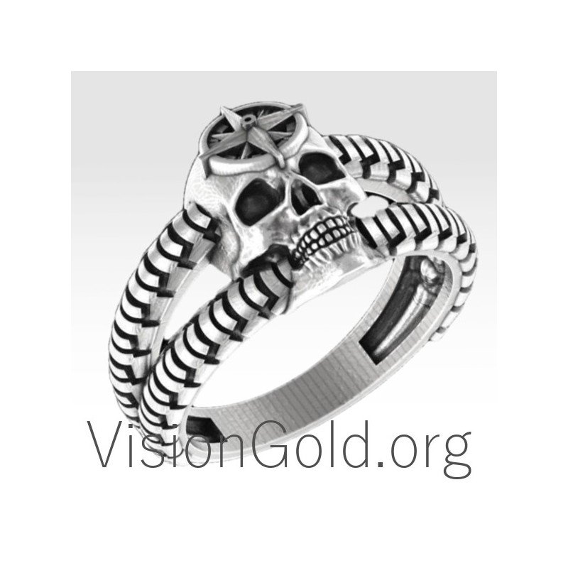 Anillo de hombre hecho a mano en plata 925 con calavera