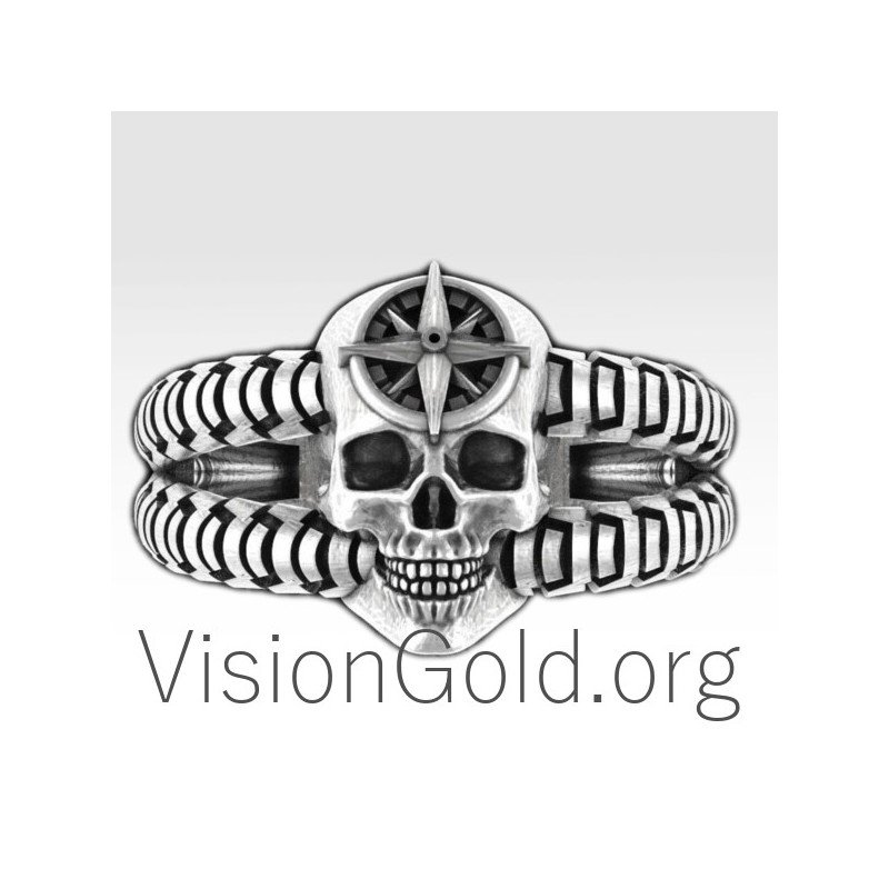 Anillo de hombre hecho a mano en plata 925 con calavera