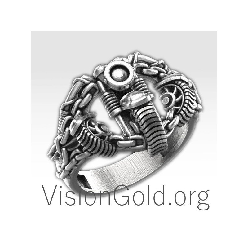 Silber 925 Herren Ring Schmuck mit Maschine Design Wild Look