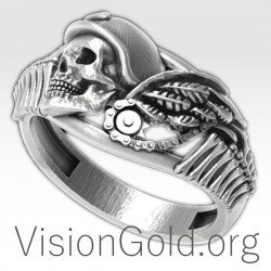 Anillo Calavera Para Hombre Blanco Y Negro Baño Punk