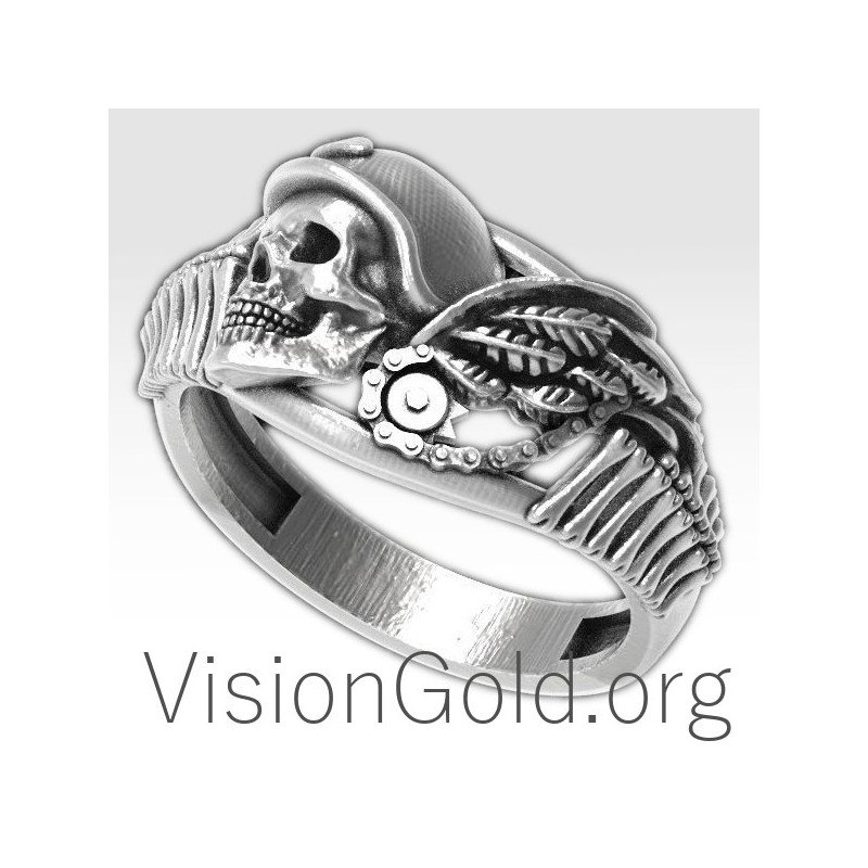 Anillo Calavera Para Hombre Blanco Y Negro Baño Punk