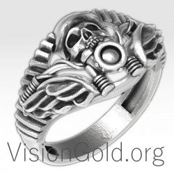 Neu Handgefertigte Herren Nekrozephalie Ring in Silber 0213