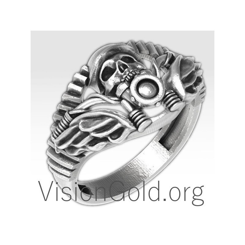 Nuevo anillo de calavera de hombre hecho a mano en plata