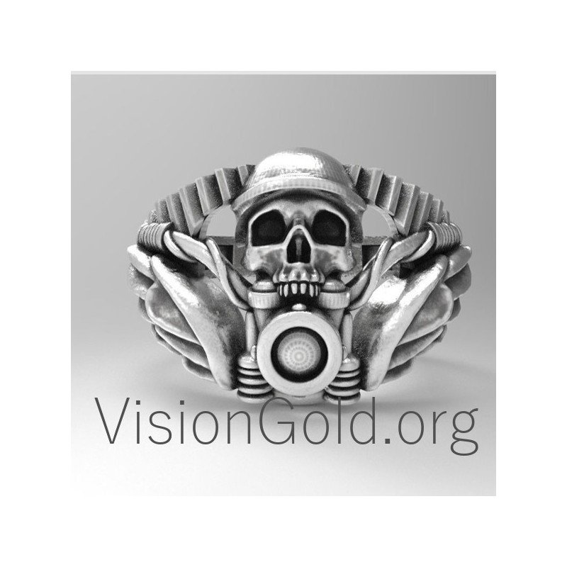 Nuevo anillo de calavera de hombre hecho a mano en plata