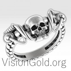 Anillo Biker De Hombre Con Diseño De Calavera En Plata 0214