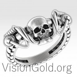 Skull ring, Biker ring, Skull silver signet ring, Skull signet