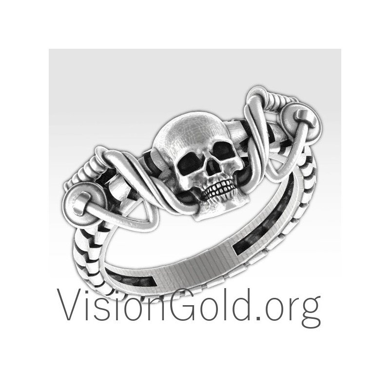 Anillo Biker De Hombre Con Diseño De Calavera En Plata 0214