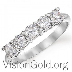 Σειρε Δαχτυλιδι Με Πεντε Πετρες Λευκοχρυσο, Κιτρινο Χρυσο, Ροζ