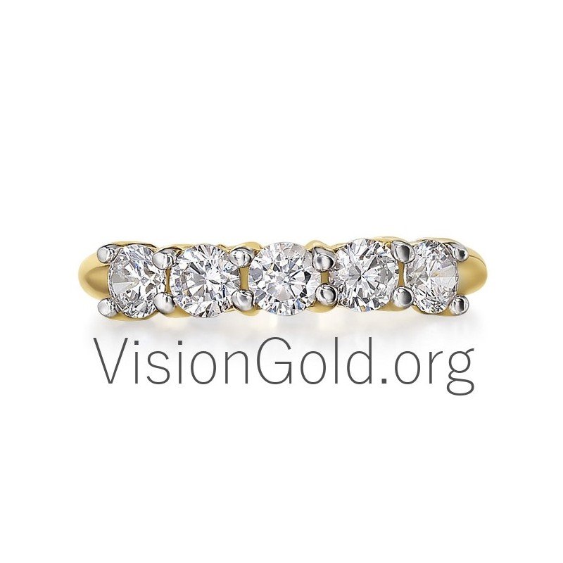 Serie Ring mit fünf Steinen Weißgold, Gelbgold, Roségold 14K