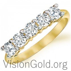 Solid Yellow Gold Wide Man Made Half Eternity Ring - Stacking