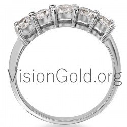 Σειρε Δαχτυλιδι Με Πεντε Πετρες Λευκοχρυσο, Κιτρινο Χρυσο, Ροζ