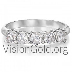 Σειρε Δαχτυλιδι Με Πεντε Πετρες Λευκοχρυσο, Κιτρινο Χρυσο, Ροζ