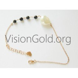 Ασημενιο 925  Γυναικειο Βραχιολι Με Αληθινο Μαργαριταρι Και Ονυχα Πετρες