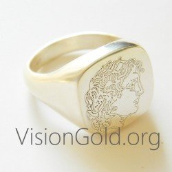 Серебряное мужское кольцо ручной работы царя Македонии Александра Македонского 0220