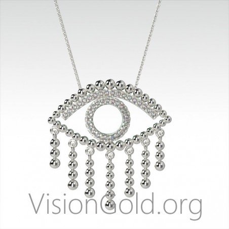14k Gold Diamond Evil Eye Necklace-18k Gold Necklace-Diamond Necklace-Good Luck Necklace - Christmas Gift 0191