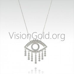 14k Gold Diamond Evil Eye Necklace-18k Gold Necklace-Diamond