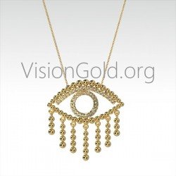 14k Gold Diamond Evil Eye Necklace-18k Gold Necklace-Diamond