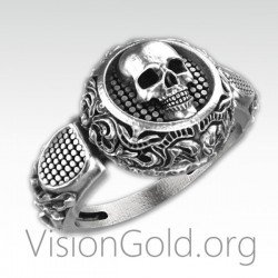 Silver Skull Ring Mens Silver Skull Ring Pinky Ring Signet Ring