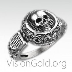 Серебряное мужское кольцо-печатка с черепом-мужские кольца