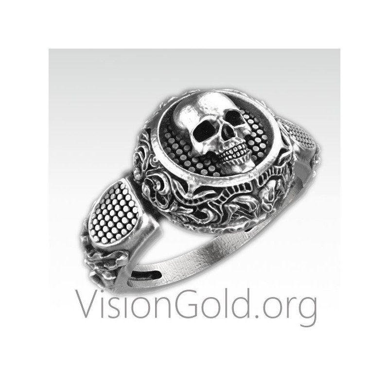 Silver Skull Ring Mens Silver Skull Ring Pinky Ring Signet Ring