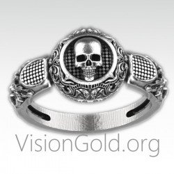 Silver Skull Ring Mens Silver Skull Ring Pinky Ring Signet Ring