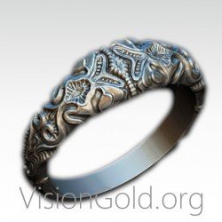 Art Nouveau Signet Ring, Engraved silver ring, Big mens ring