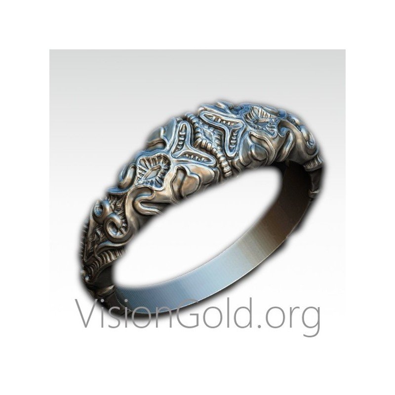 Art Nouveau Signet Ring, Engraved silver ring, Big mens ring