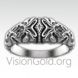 Art Nouveau Signet Ring, Engraved silver ring, Big mens ring