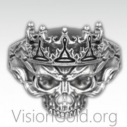 Ασημενιο Ανδρικο Δαχτυλιδι Με Νεκροκεφαλη Και Στεμμα Διαθεσιμο