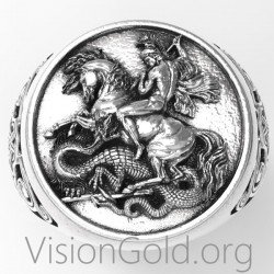 NEW UPDATED!!!Sterling Silver Saint George Ring Mens Signet