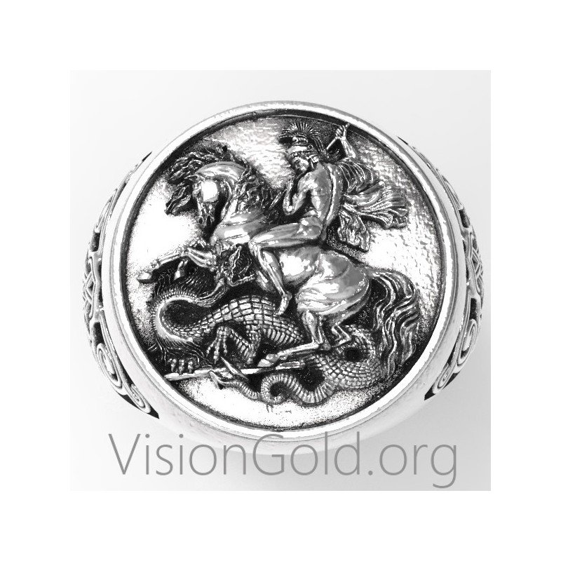 NEW UPDATED!!!Sterling Silver Saint George Ring Mens Signet