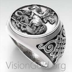 NEW UPDATED!!!Sterling Silver Saint George Ring Mens Signet