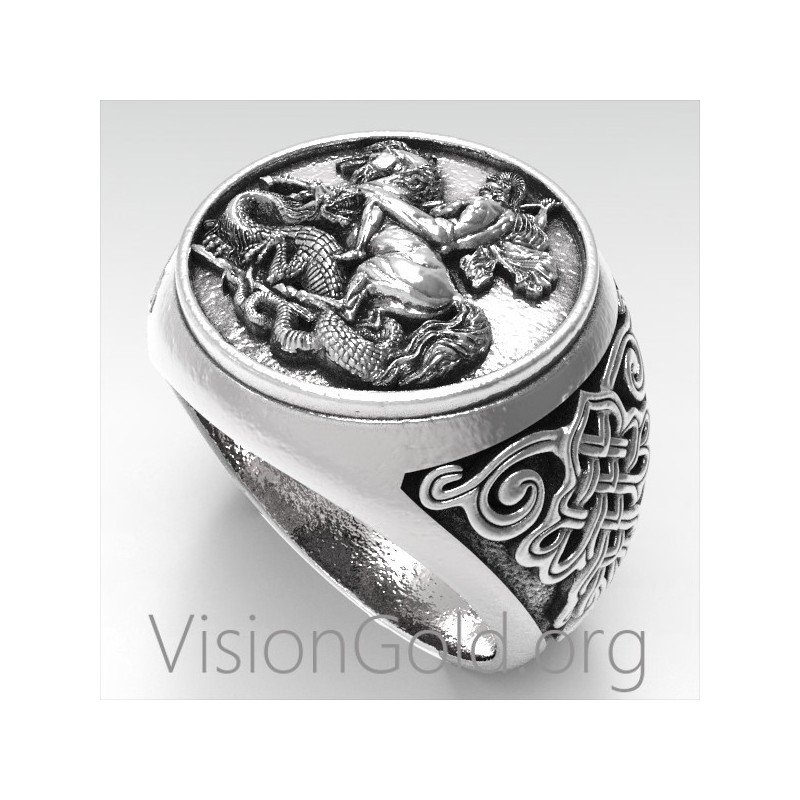 NEW UPDATED!!!Sterling Silver Saint George Ring Mens Signet