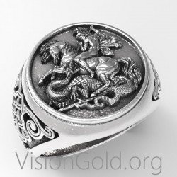 NEW UPDATED!!!Sterling Silver Saint George Ring Mens Signet