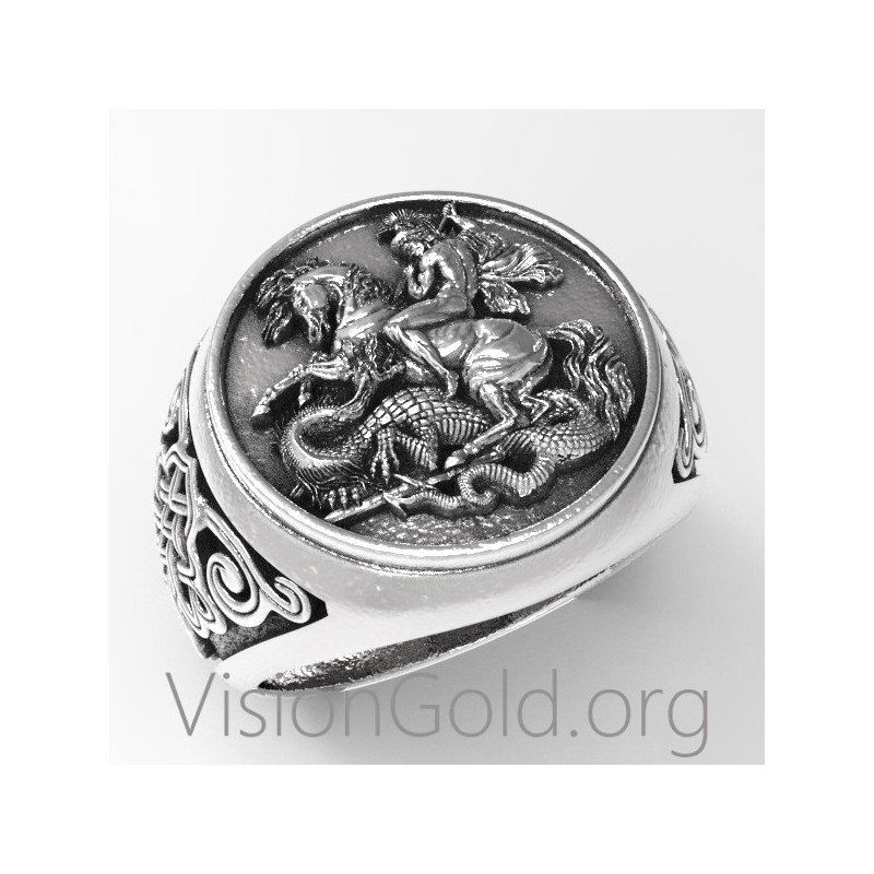 NEW UPDATED!!!Sterling Silver Saint George Ring Mens Signet