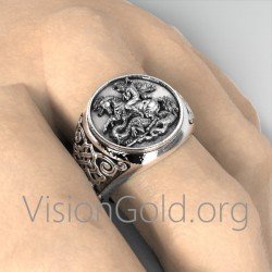 NEW UPDATED!!!Sterling Silver Saint George Ring Mens Signet