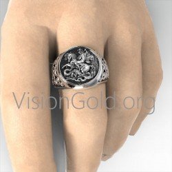 NEW UPDATED!!!Sterling Silver Saint George Ring Mens Signet