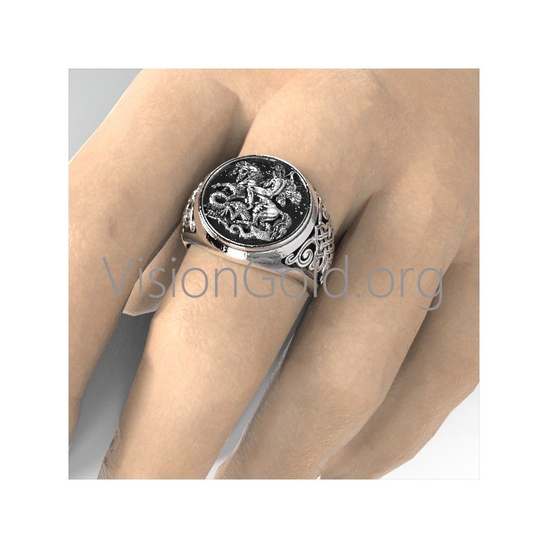 NEW UPDATED!!!Sterling Silver Saint George Ring Mens Signet