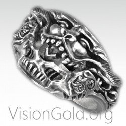 Gothic-Punk-Rock Ασημενιο Ανδρικο Δαχτυλιδι-Ανδρικα Κοσμηματα-