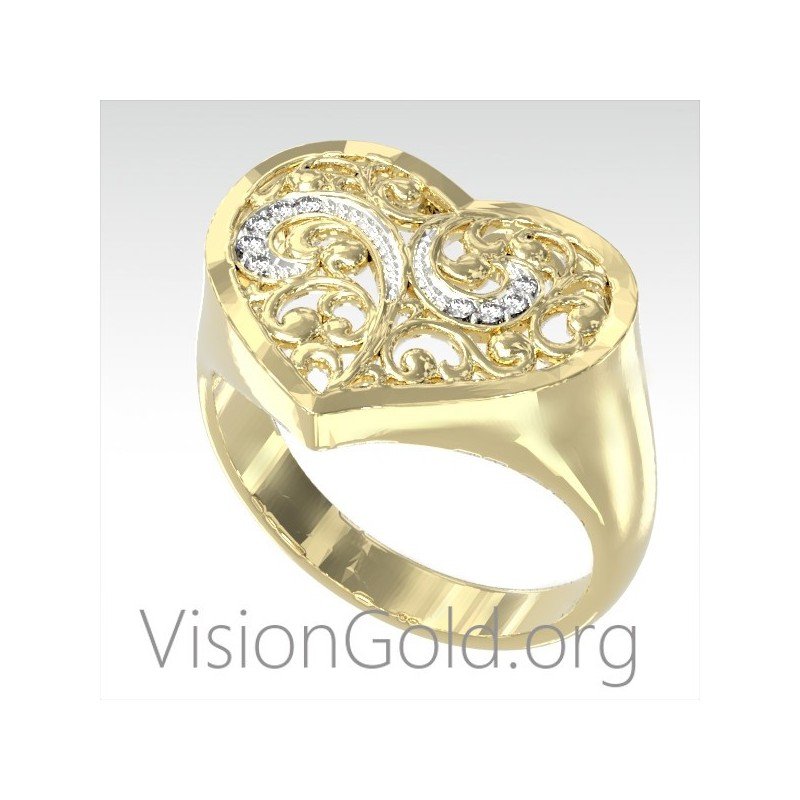 Anillo de corazón de oro - Anillo de corazón de mujer - Anillos de mujer