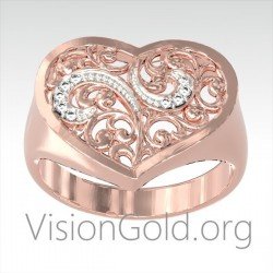 Anillo de corazón de oro - Anillo de corazón de mujer - Anillos de mujer