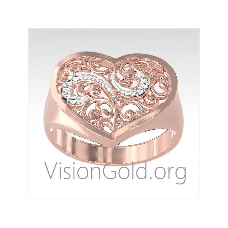 Anillo de corazón de oro - Anillo de corazón de mujer - Anillos de mujer