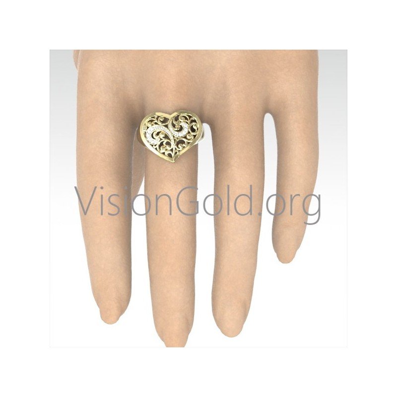 Anillo de corazón de oro - Anillo de corazón de mujer - Anillos de mujer