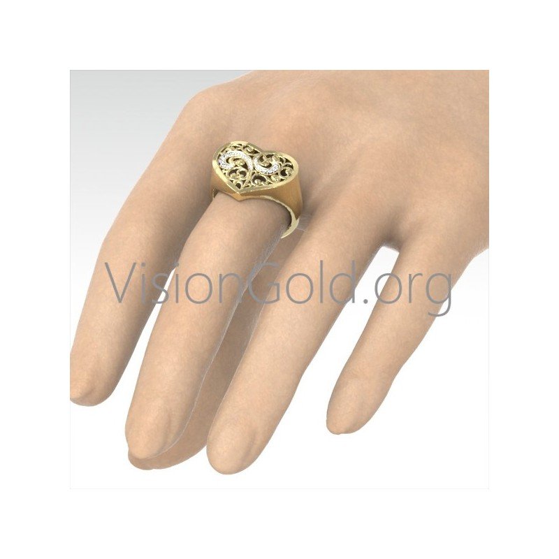 Anillo de corazón de oro - Anillo de corazón de mujer - Anillos de mujer