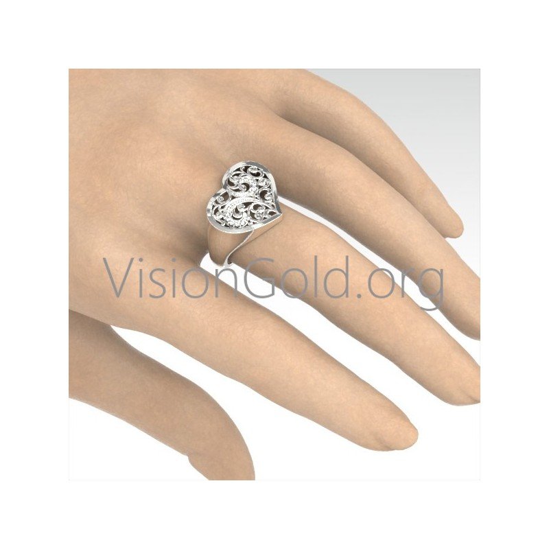 Anillo de corazón de oro - Anillo de corazón de mujer - Anillos de mujer