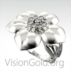 Женское цветочное кольцо - Женские кольца - Серебряные кольца 0735
