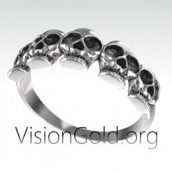 Unisex Ασημενιο Δαχτυλιδι Με Νεκροκεφαλες Σε Vintage